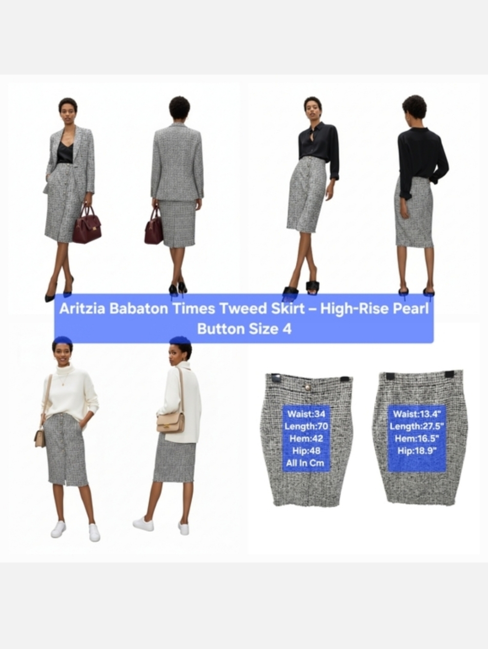 ​Aritzia Babaton Times Tweed Skirt – High-Rise Pearl Button Size 2-4